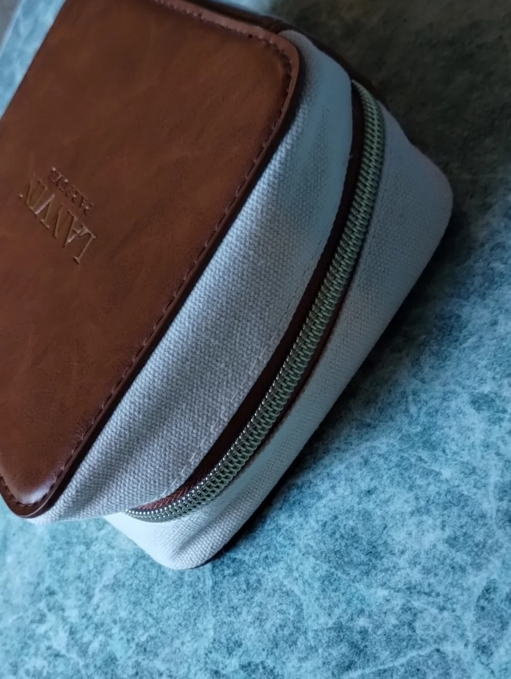 LANVIN Turkish Airlines Cosmetic  Case Pouch Tan Cream Gold Hardware